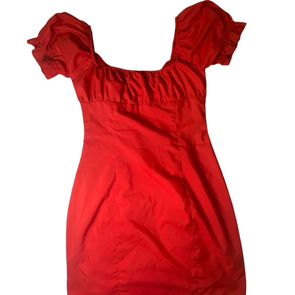 Superdown Red botton up feminine Bodycon Mini Dress with Puff‎ Sleeves size S - Picture 3 of 7